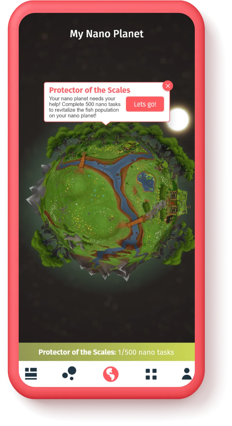 Nano app screen: progress and levelling
